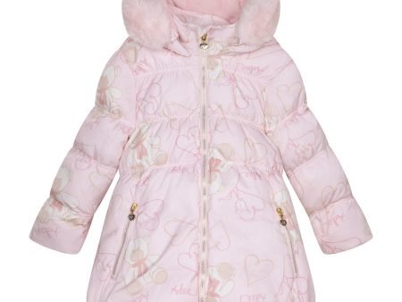 A DEE - Abstract Teddy Stella Faux Fur Hooded Teddy Print Jacket - Baby Pink Cheap