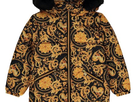 A DEE - Baroque Love Bobbie Faux Fur Baroque Print Jacket - Black Cheap