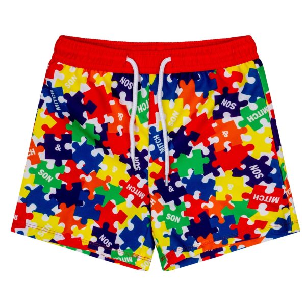 MITCH & SON -Vale & Vinny Primary Puzzles Swim Shorts & Tshirt - Red For Sale