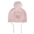 LITTLE A - Bear Hugs Glynne Bear Knitted Pom Pom Hat - Baby Pink For Cheap