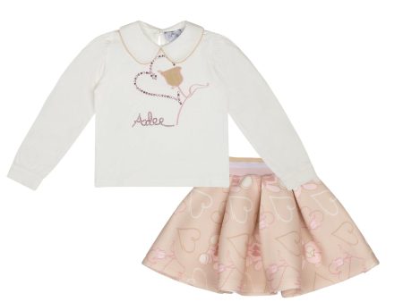 A DEE - Abstract Teddy Star Teddy Print Skirt Set - Beige Online Sale