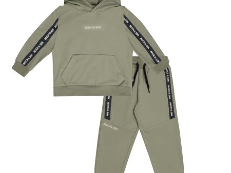 MITCH & SON - Carson Hoodie Tracksuit With Tape Detail - Khaki For Cheap