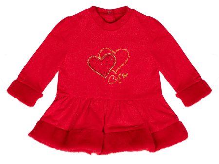 LITTLE A -  Festive Hearts Harmony Heart Faux Fur Dress - Red Cheap