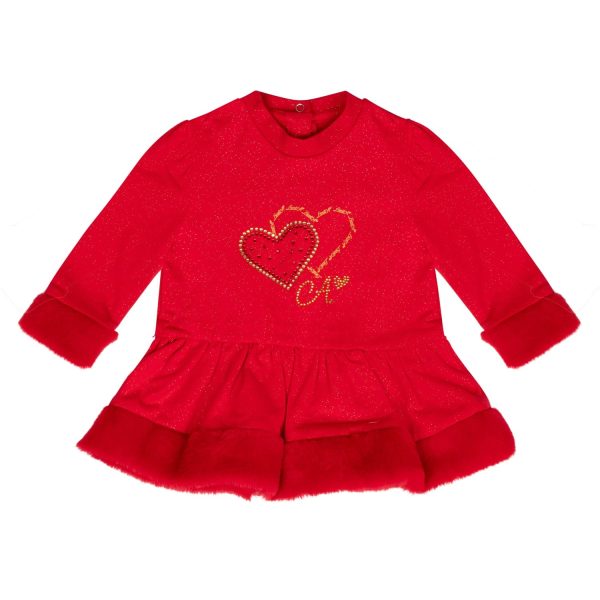 LITTLE A -  Festive Hearts Harmony Heart Faux Fur Dress - Red Cheap