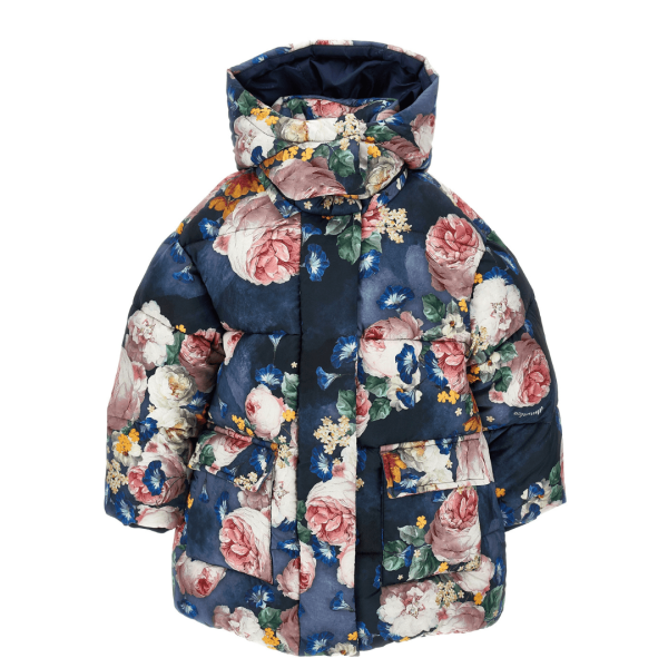 MONNALISA - Roses Puffer Coat - Navy Online Sale