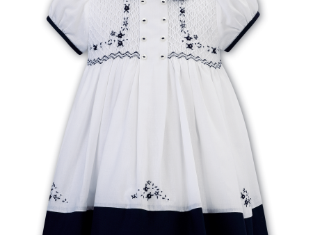 SARAH LOUISE - Peter Pan Collar Embroidered Button Smock Dress - Navy For Cheap