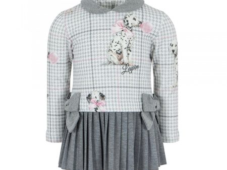 LAPIN HOUSE - Dalmatian Pleated Pan Collar Dress - Grey For Cheap