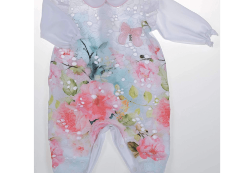 BARCELLINO - Floral Babygrow Blanket, Hairband  & Bib - White Sale