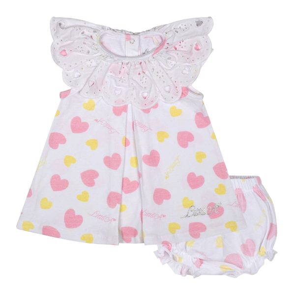 LITTLE A - Joanie Pastel Hearts Heart Print Dress - White Discount