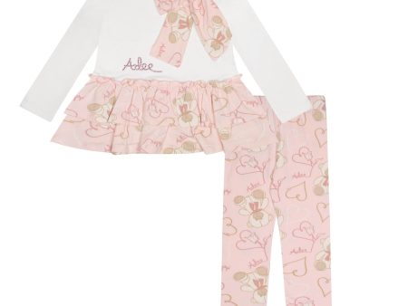 A DEE - Abstract Teddy Summer Teddy Print Bow Legging Set - Baby Pink Fashion