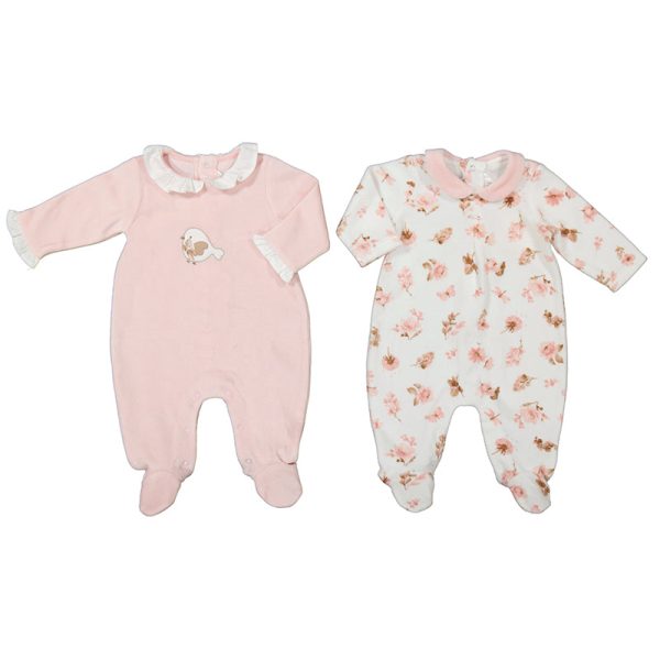 MAYORAL - Little Bird Floral Babygrow Two Pack - Blush Online Hot Sale