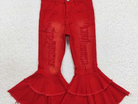 Little Girl Red Distressed Bell Jeans Online