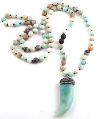 34 inch Amanzonite stone necklace with pave crystal horn Discount