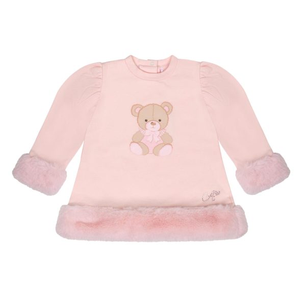 LITTLE A - Bear Hugs Goldie Fur Detail Bear Dress - Baby Pink Online now