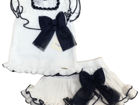 Rahigo - Two Piece Skirt Set With Navy Trim  -  White Fashion