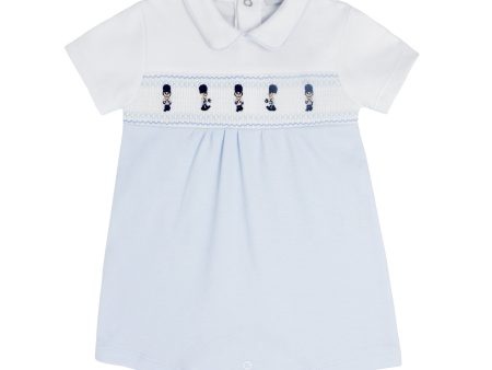 BLUES BABY -  Solider Smocked Cotton Romper - Blue Discount