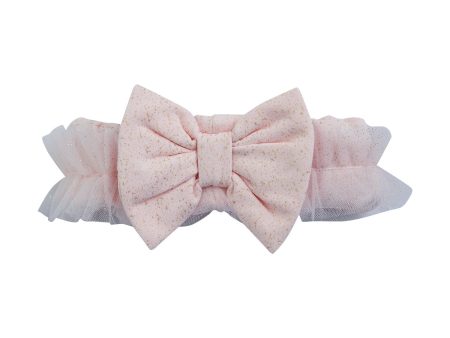 LITTLE A - Check Me Out Eden Lurex Bow Headband - Pink For Cheap