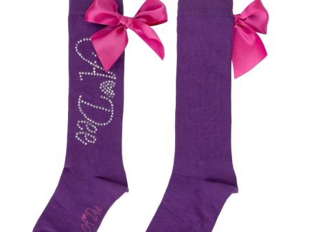 A DEE - Star Love Tate Diamante Knee High Socks - Bold Purple Fashion