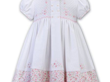 SARAH LOUISE - Peter Pan Collar Embroidered Button Floral Smock Dress - Pink on Sale