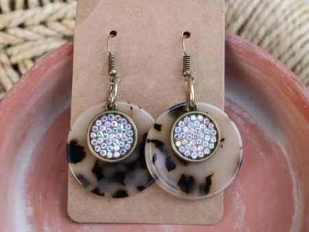 Leopard Acrylic Circle with Bling Overlay Earrings Online Sale