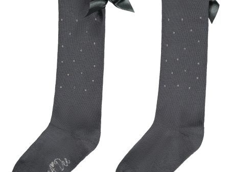 A DEE - Back To School Penny Bow Diamante Knee High Socks  - Gray Online Hot Sale