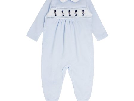 BLUES BABY - Solider Smocked Cotton Babygrow - Blue Sale