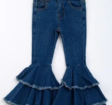 LT. BLUE BLEACHED DENIM BELL BOTTOMS Discount