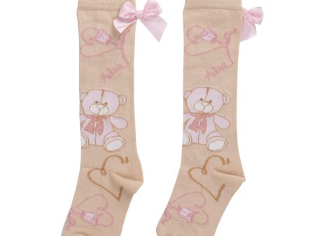 A DEE - Abstract Teddy Sloane Teddy Print Knee High Socks - Beige Sale