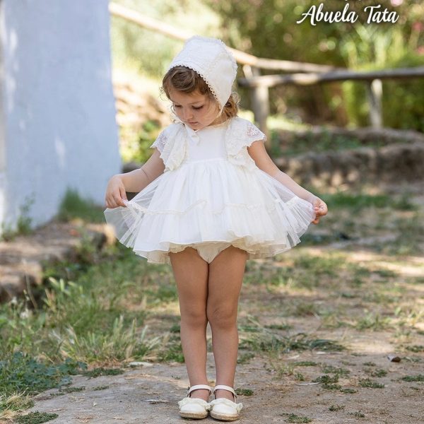 ABUELA TATA - Ceremony Lace Luna Baby Dress & Bonnet - Cream Discount