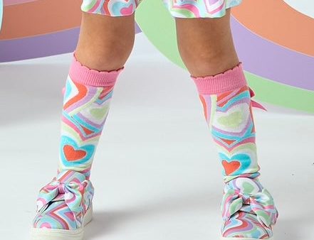 A DEE - Elena Pop Hearts Bow Knee High Socks - Pink Gloss Discount