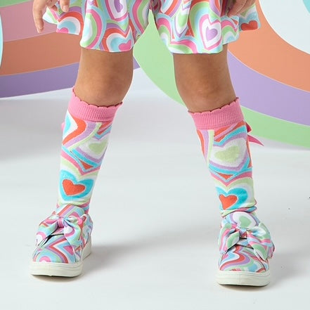 A DEE - Elena Pop Hearts Bow Knee High Socks - Pink Gloss Discount