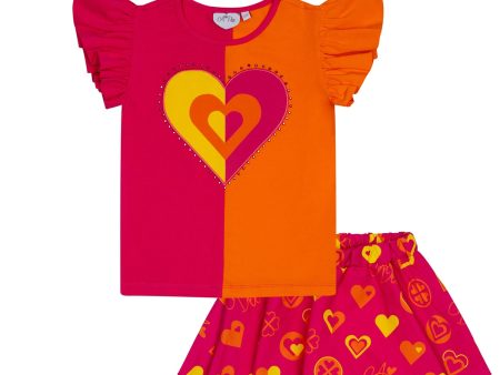 A DEE - Monica Bold Hearts Colour Block Heart Print Skirt Set - Hot Pink Hot on Sale