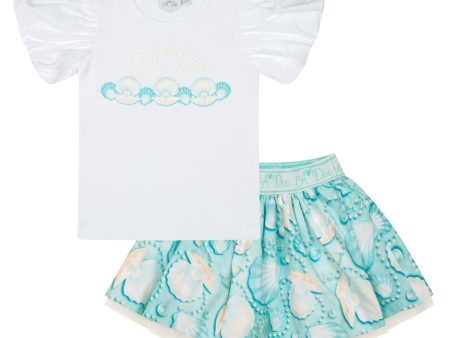 A DEE - Olive Ocean Pearl Print Skirt Set - White For Sale