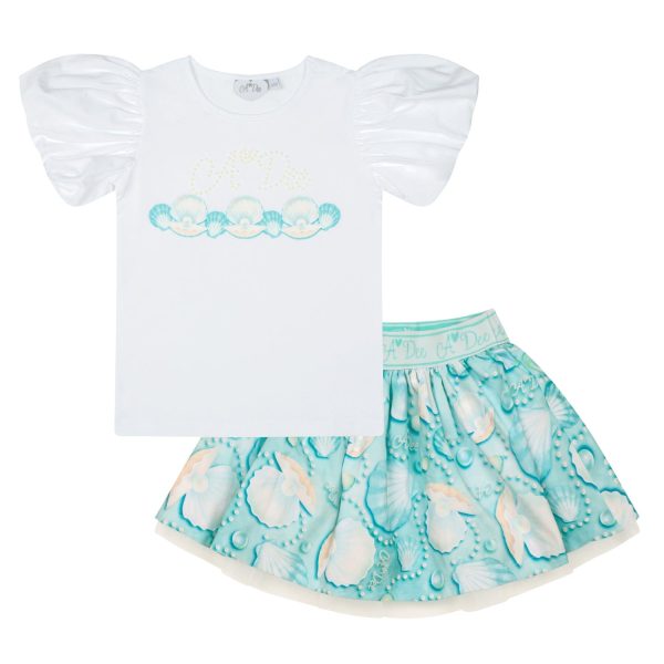 A DEE - Olive Ocean Pearl Print Skirt Set - White For Sale