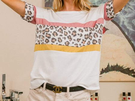 Color Block Leopard Print Top Discount