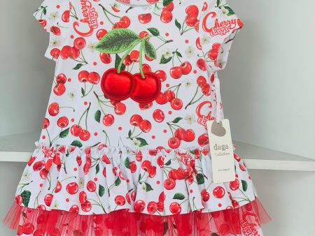 Daga - Fluffy Cherries Jersey Dress - White Supply