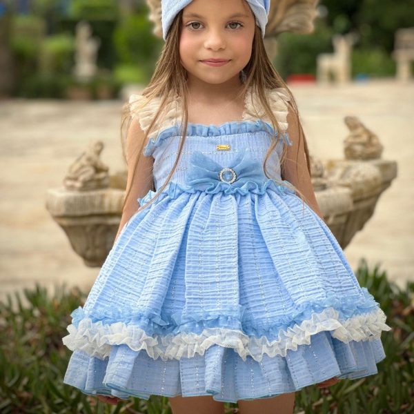 LA AMAPOLA - Helen Puffball Dress - Blue Sale