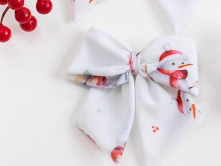 MEIA PATA -  Snowman Print Hair Bow - Whitek For Cheap