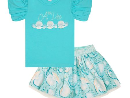 A DEE - Olive Ocean Pearl Print Skirt Set - Aruba Blue Fashion