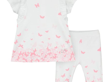 LITTLE A - Davina Butterfly Print Leggings Set - White Hot on Sale