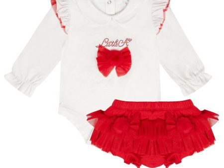 LITTLE A - Festive Hearts Heidi Pom Pom Tulle Jam Pant Set - Snow White Discount