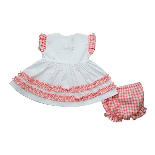 LITTLE A - Heather Pretty Polka Check Dress - White For Cheap