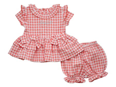 LITTLE A - Halo Pretty Polka Check Bloomer Set - Coral Sale