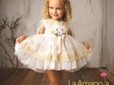 LA AMAPOLA - Mimosa Baby Dress & Bonnet - Cream Sale