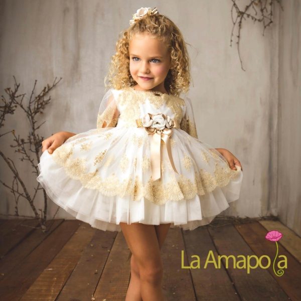 LA AMAPOLA - Mimosa Baby Dress & Bonnet - Cream Sale