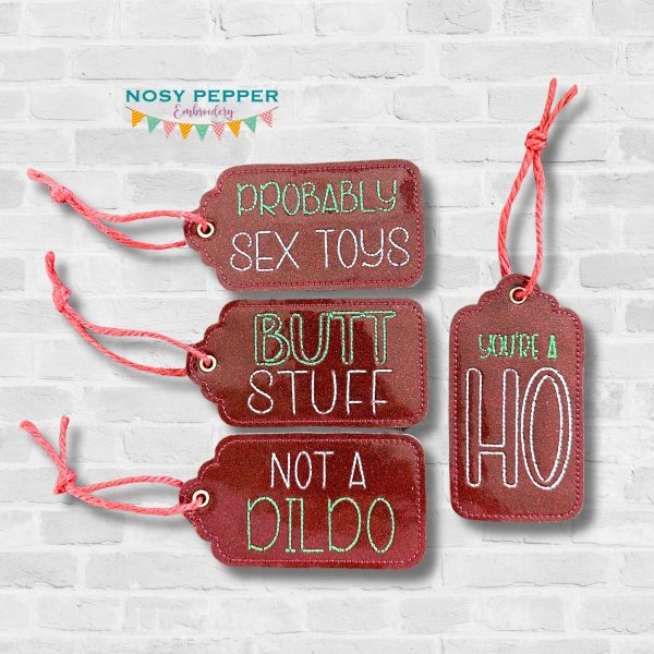 Naughty Gift Tags (set of 4 designs) machine embroidery design DIGITAL DOWNLOAD For Discount