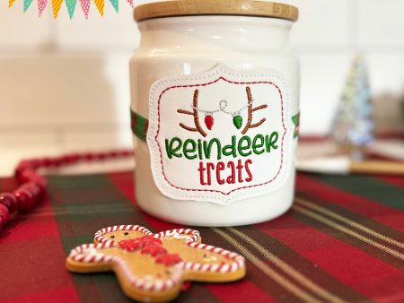 Reindeer Treats Jar band (3 sizes included) machine embroidery design DIGITAL DOWNLOAD For Cheap