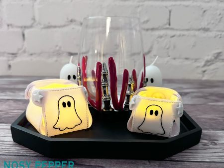 Ghost Tea Light Holder machine embroidery file (includes 2 sizes) DIGITAL DOWNLOAD Discount