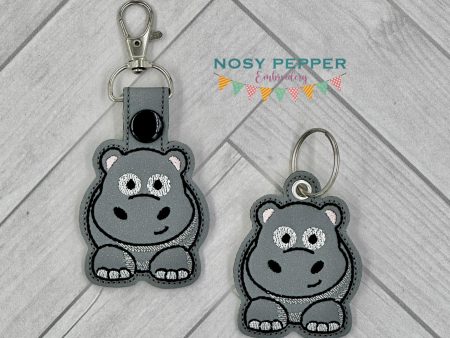 Chubby Hippo snap tab and eyelet fob machine embroidery file (single and multi files included) DIGITAL DOWNLOAD Online