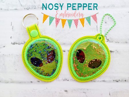 Alien Applique Shaker snap tab and eyelet fob machine embroidery file (single and multi files included) DIGITAL DOWNLOAD Online